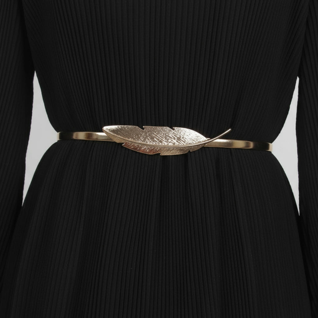 Anna-Kaci Women's Metal Leaf Buckle Belt with Slim Adjustable Band and Textured Design 28.5x0.4in