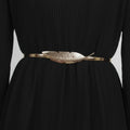 Anna-Kaci Women's Metal Leaf Buckle Belt with Slim Adjustable Band and Textured Design 28.5x0.4in
