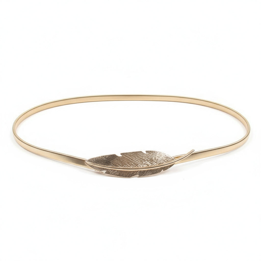 Anna-Kaci Women's Metal Leaf Buckle Belt with Slim Adjustable Band and Textured Design 28.5x0.4in