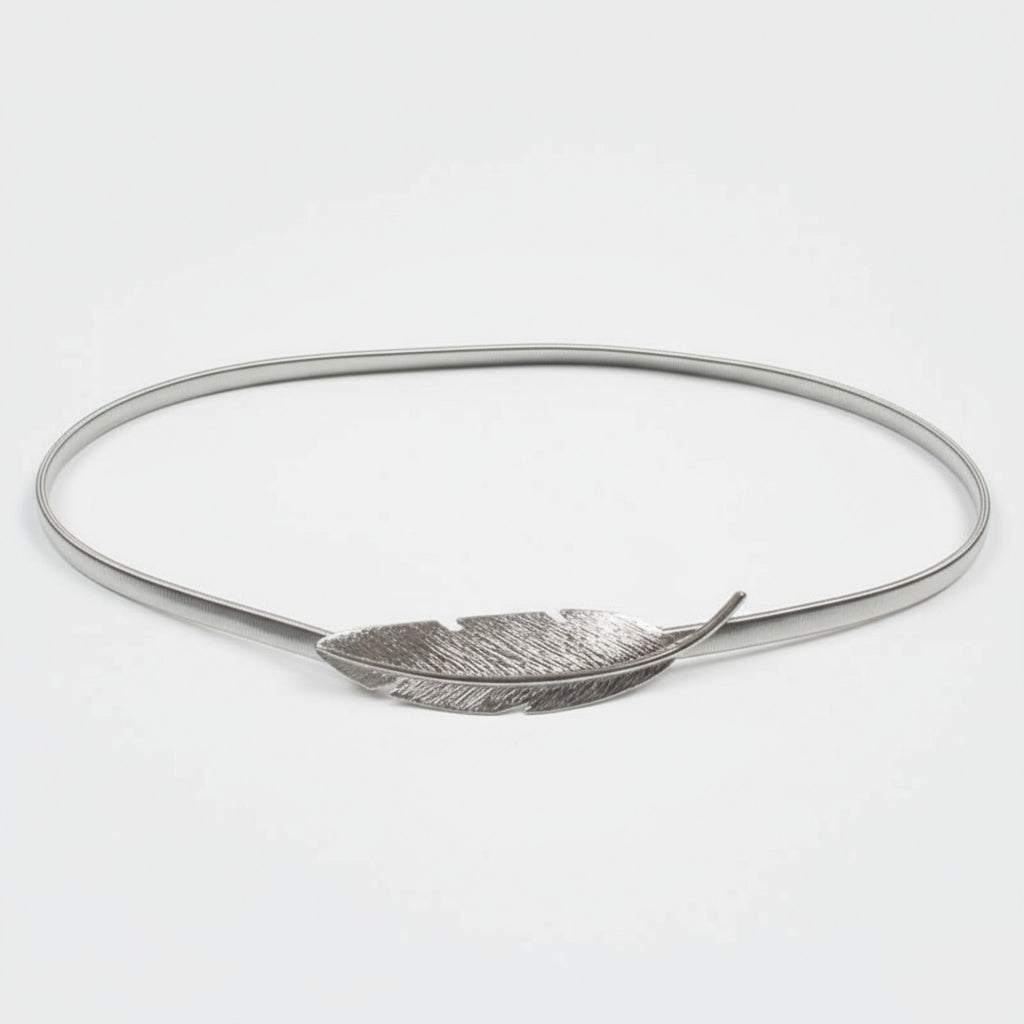 Anna-Kaci Women's Metal Leaf Buckle Belt with Slim Adjustable Band and Textured Design 28.5x0.4in