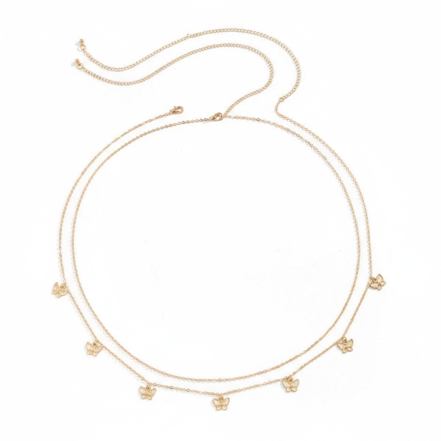 Anna-Kaci Women's Double Layer Butterfly Chain Belt with Dainty Charms and Adjustable Fit 26.5+9.8in