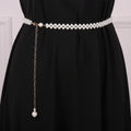 Anna-Kaci Women's Pearl Beaded Chain Belt with Delicate Drop Pendant and Adjustable Clasp 43.5x0.8in