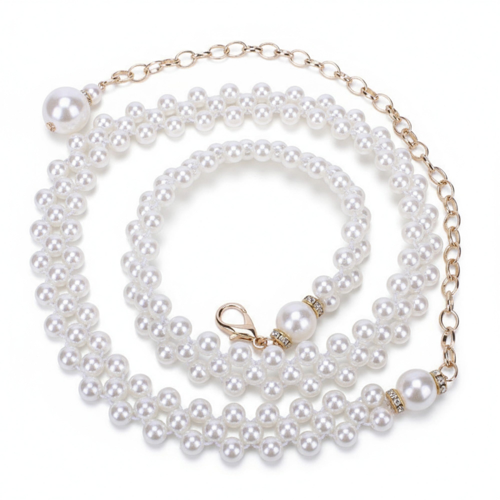 Anna-Kaci Women's Pearl Beaded Chain Belt with Delicate Drop Pendant and Adjustable Clasp 43.5x0.8in