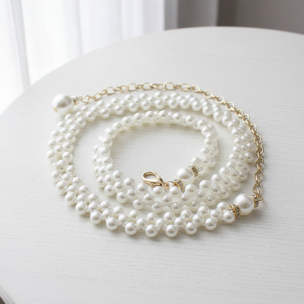 Anna-Kaci Women's Pearl Beaded Chain Belt with Delicate Drop Pendant and Adjustable Clasp 43.5x0.8in