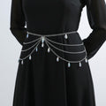 Anna-Kaci Women's Multi-Layer Chain Belt with Teardrop Crystal Charms and Draped Chain Strands 26+15.7in