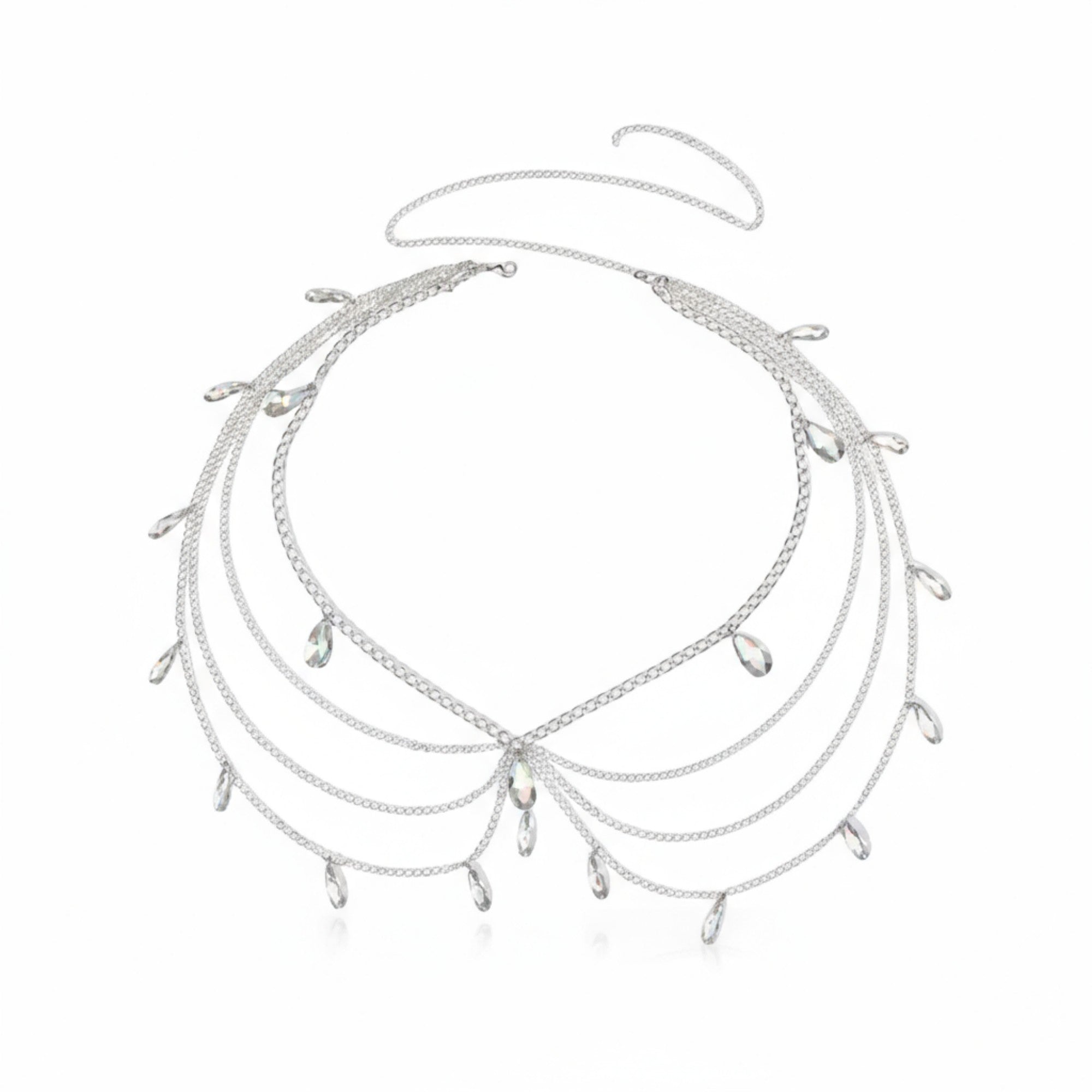Anna-Kaci Women's Multi-Layer Chain Belt with Teardrop Crystal Charms and Draped Chain Strands 26+15.7in