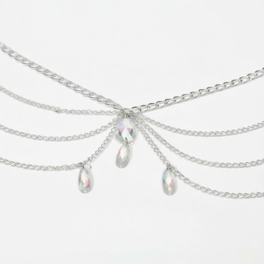 Anna-Kaci Women's Multi-Layer Chain Belt with Teardrop Crystal Charms and Draped Chain Strands 26+15.7in