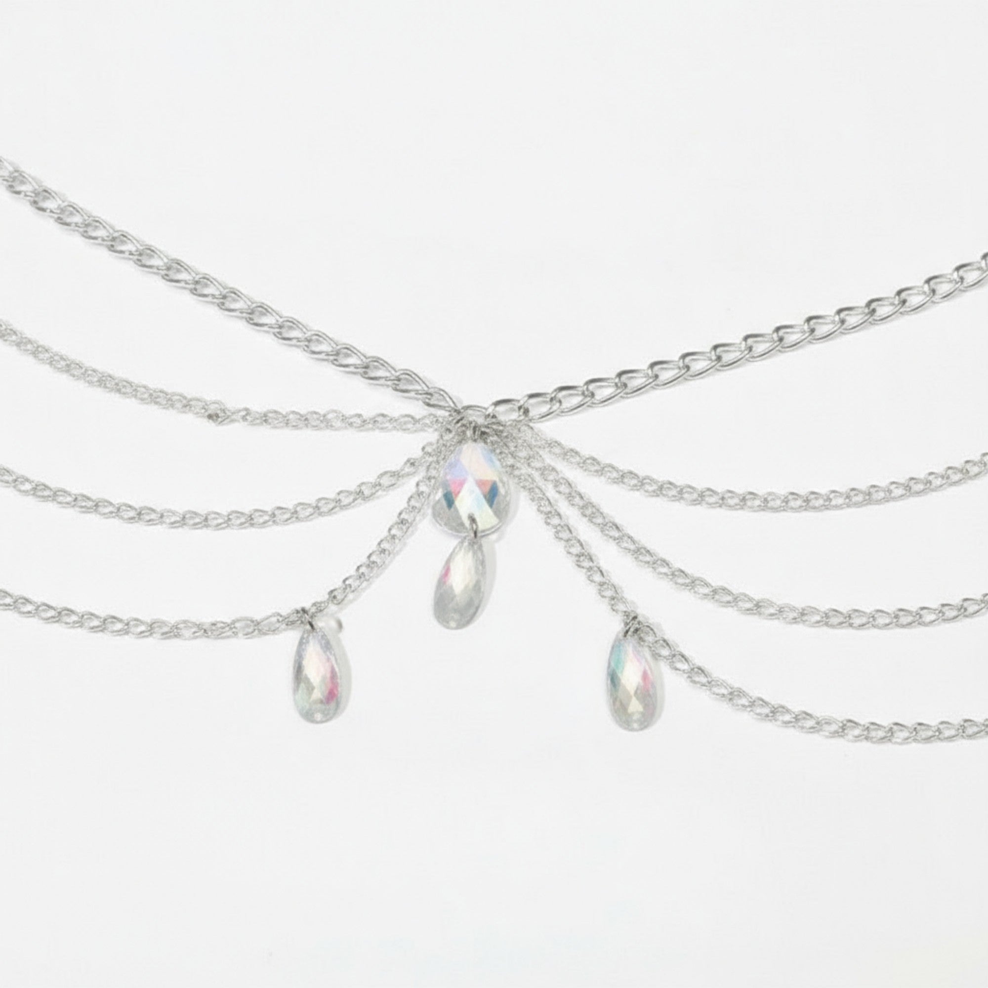 Anna-Kaci Women's Multi-Layer Chain Belt with Teardrop Crystal Charms and Draped Chain Strands 26+15.7in