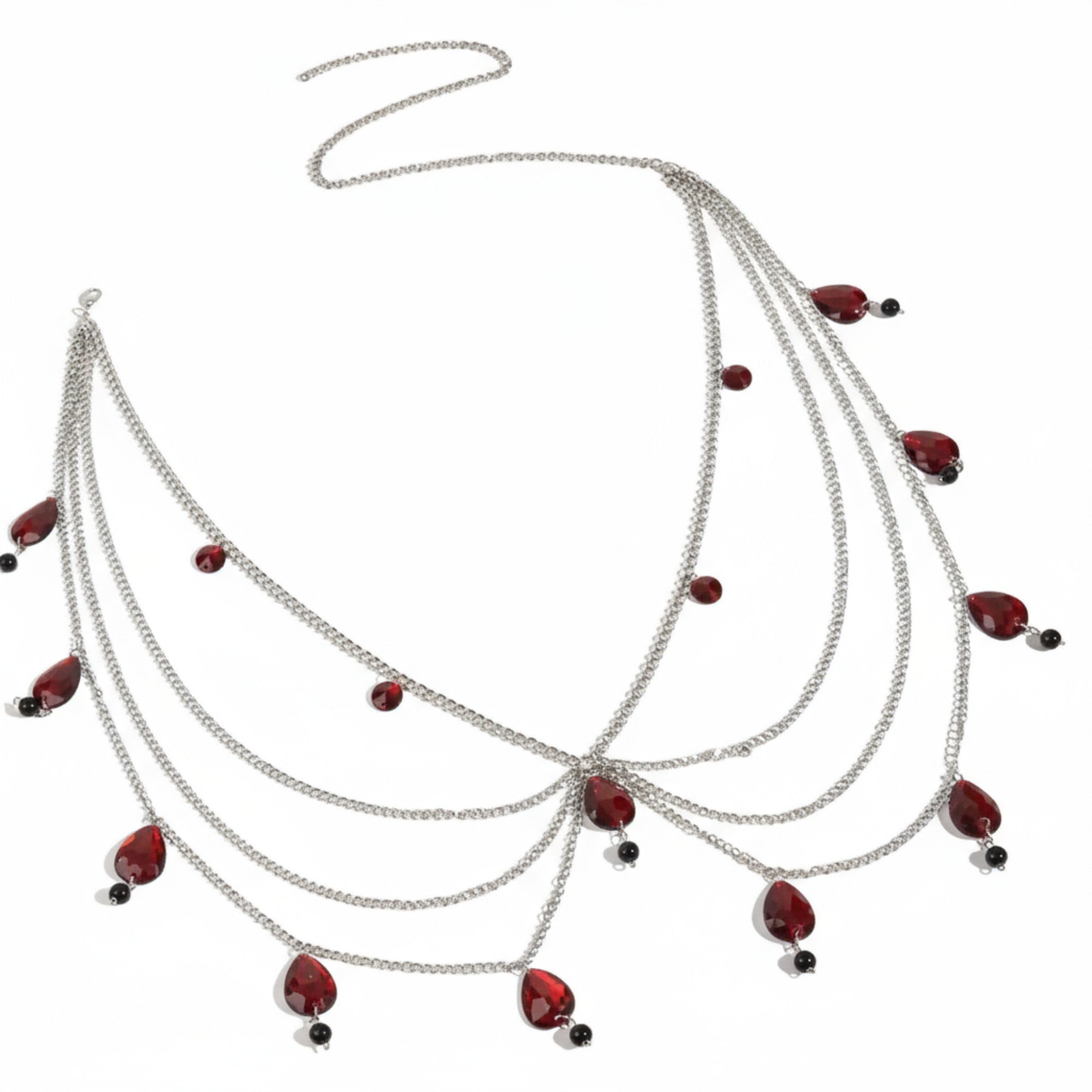Anna-Kaci Women's Multi-Layer Chain Belt with Teardrop Crystal Charms and Draped Chains 45.5x0.4in