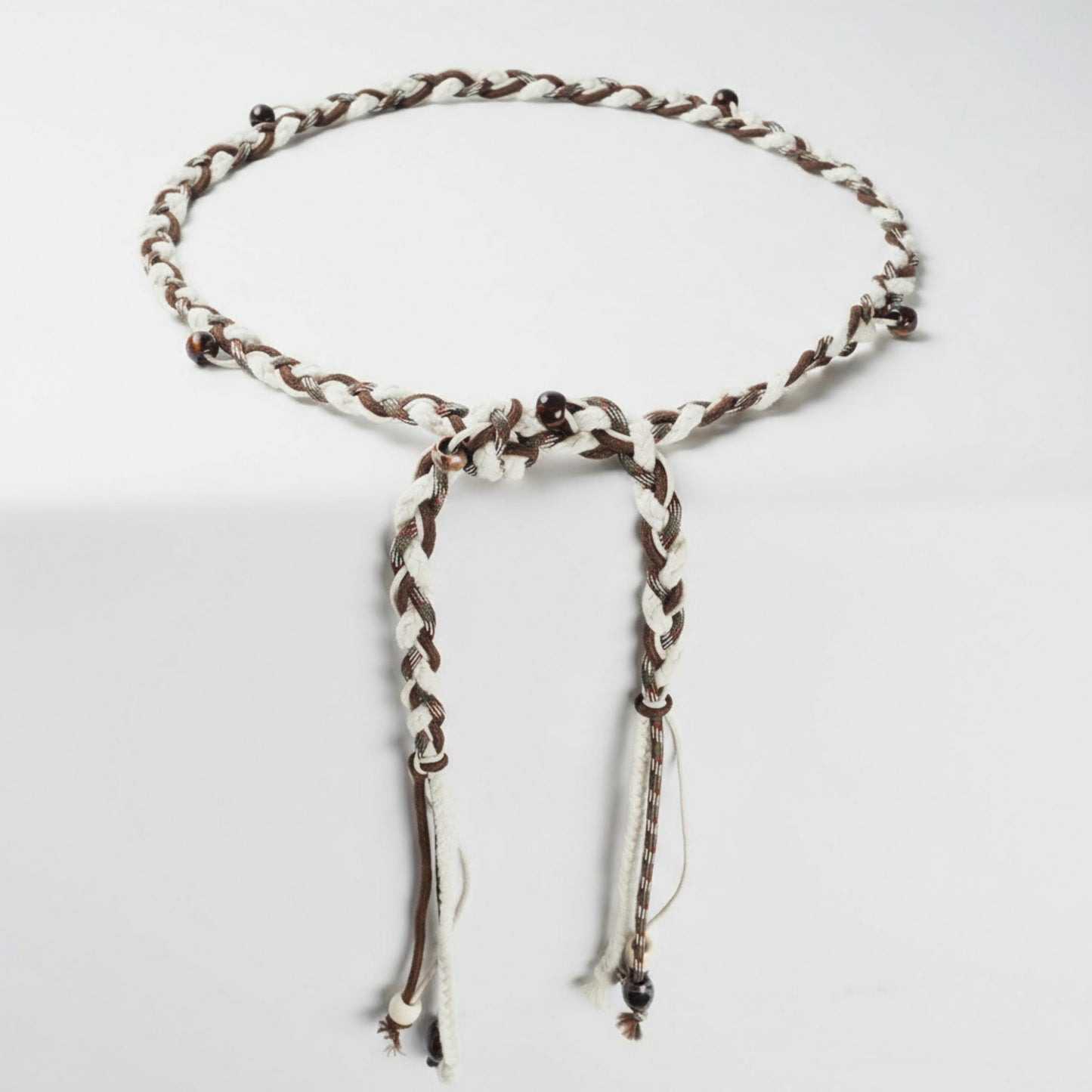 Anna-Kaci Women's Braided Rope Belt with Wooden Bead Details and Tassel Ends 63x0.8in