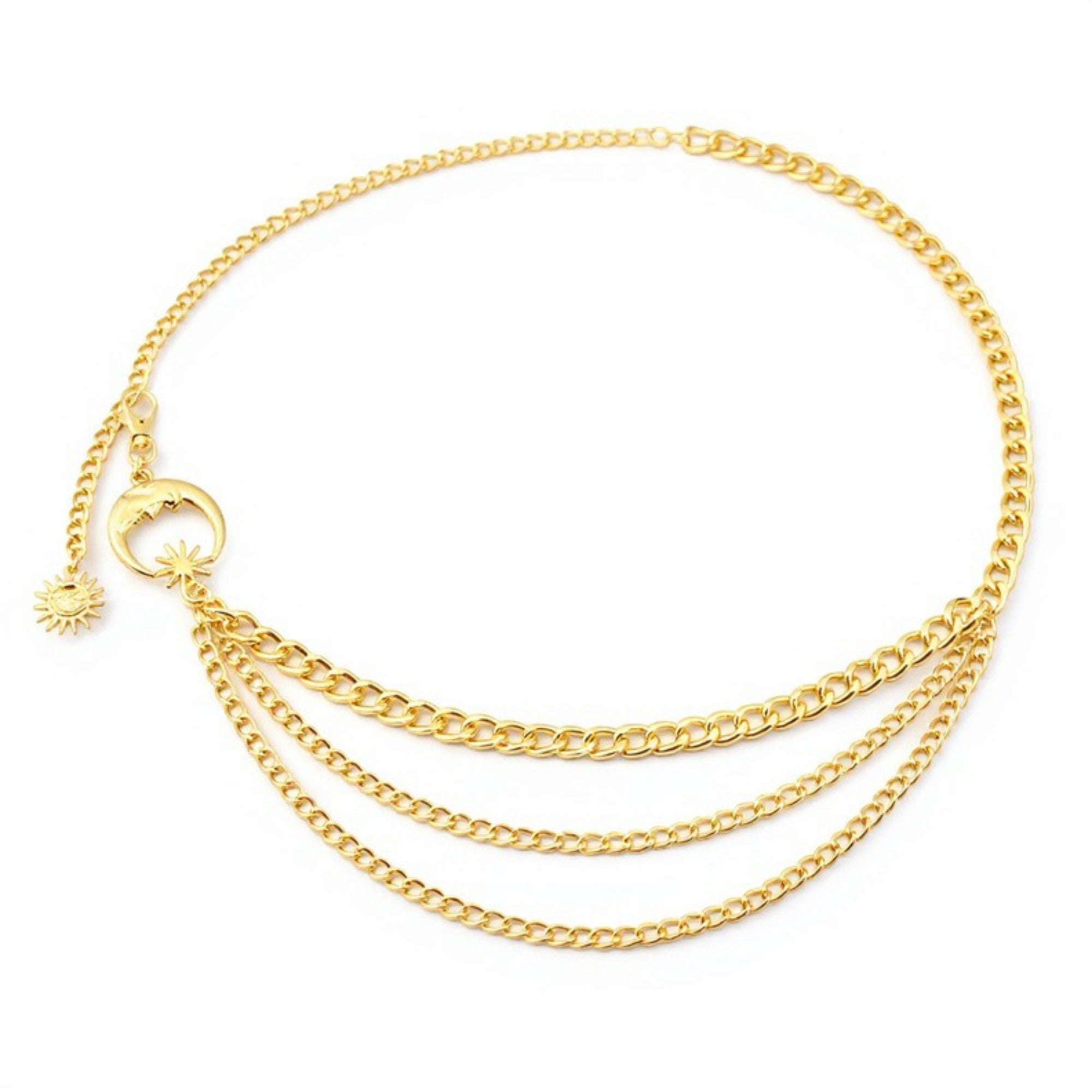 Anna-Kaci Women's Layered Chain Belt with Crescent Moon and Sun Charms 45.5x0.8in