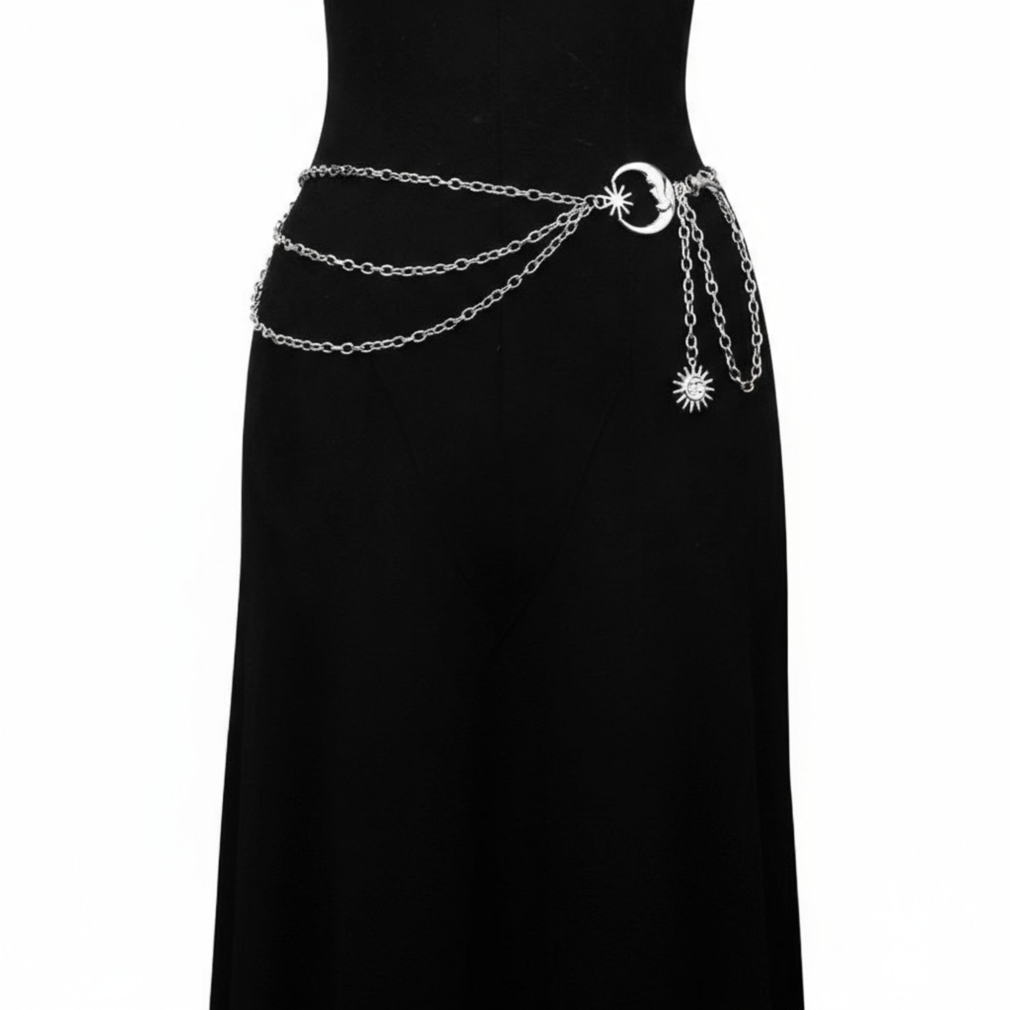 Anna-Kaci Women's Layered Chain Belt with Crescent Moon and Sun Charms 45.5x0.8in