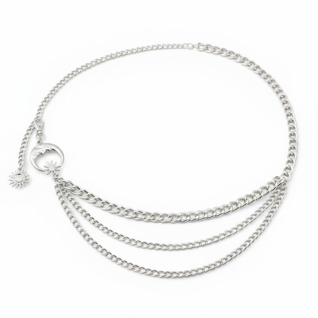 Anna-Kaci Women's Layered Chain Belt with Crescent Moon and Sun Charms 45.5x0.8in