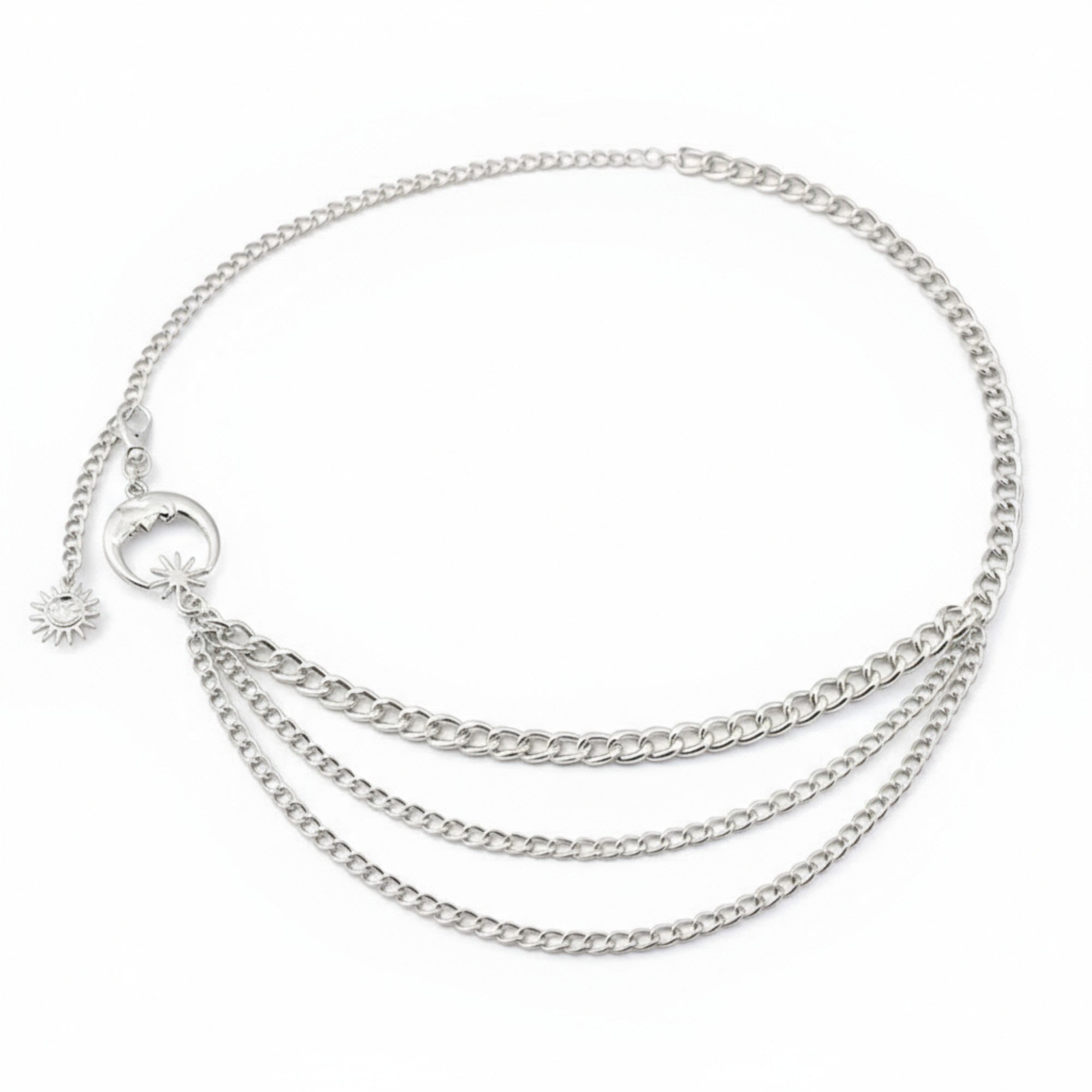 Anna-Kaci Women's Layered Chain Belt with Crescent Moon and Sun Charms 45.5x0.8in