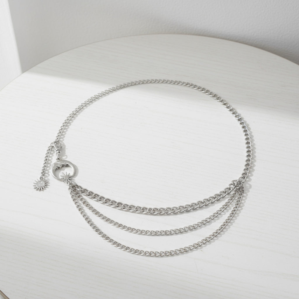 Anna-Kaci Women's Layered Chain Belt with Crescent Moon and Sun Charms 45.5x0.8in