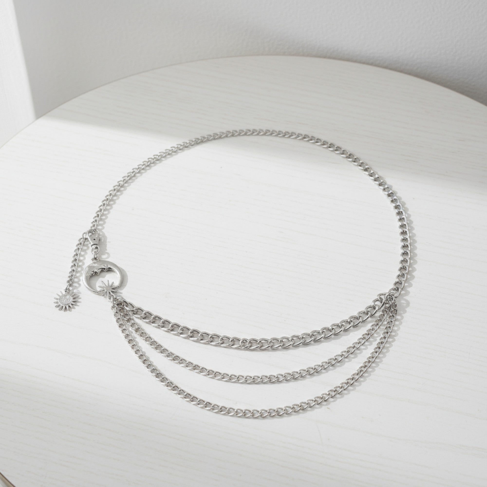 Anna-Kaci Women's Layered Chain Belt with Crescent Moon and Sun Charms 45.5x0.8in