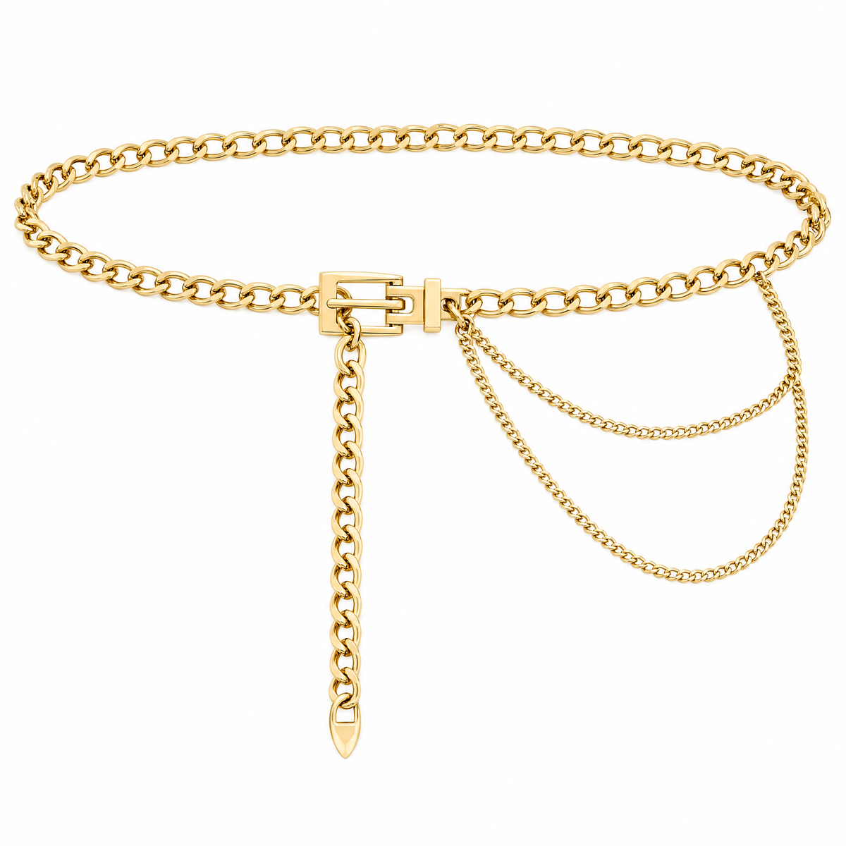 Women's Chunky Chain Waist Belt with Layered Draped Links and Buckle Detail for Stylish Definition 41.5in