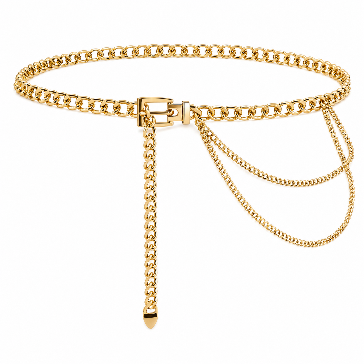 Women's Chunky Chain Waist Belt with Layered Draped Links and Buckle Detail for Stylish Definition 41.5in