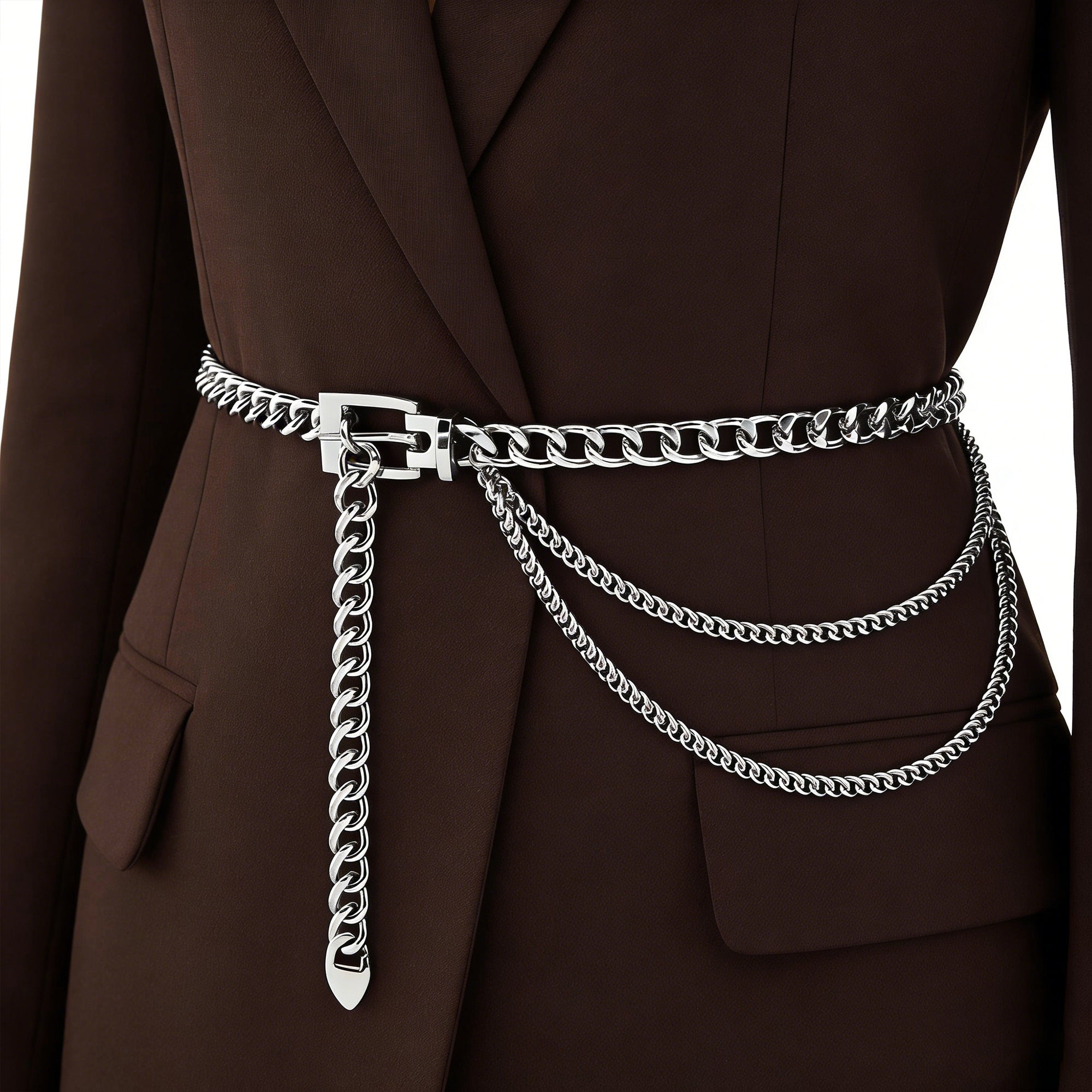 Anna-Kaci Women's Chunky Chain Waist Belt with Layered Draped Links and Buckle Detail for Stylish Definition 41.5in