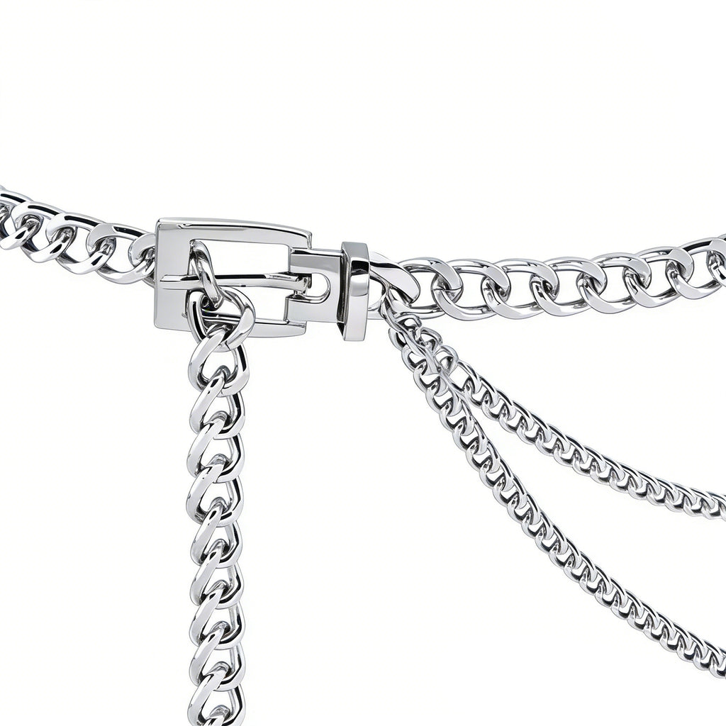 Anna-Kaci Women's Chunky Chain Waist Belt with Layered Draped Links and Buckle Detail for Stylish Definition 41.5in
