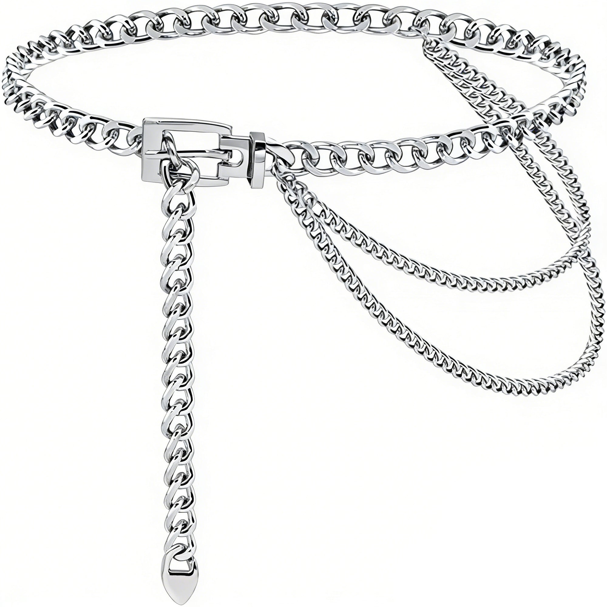 Anna-Kaci Women's Chunky Chain Waist Belt with Layered Draped Links and Buckle Detail for Stylish Definition 41.5in