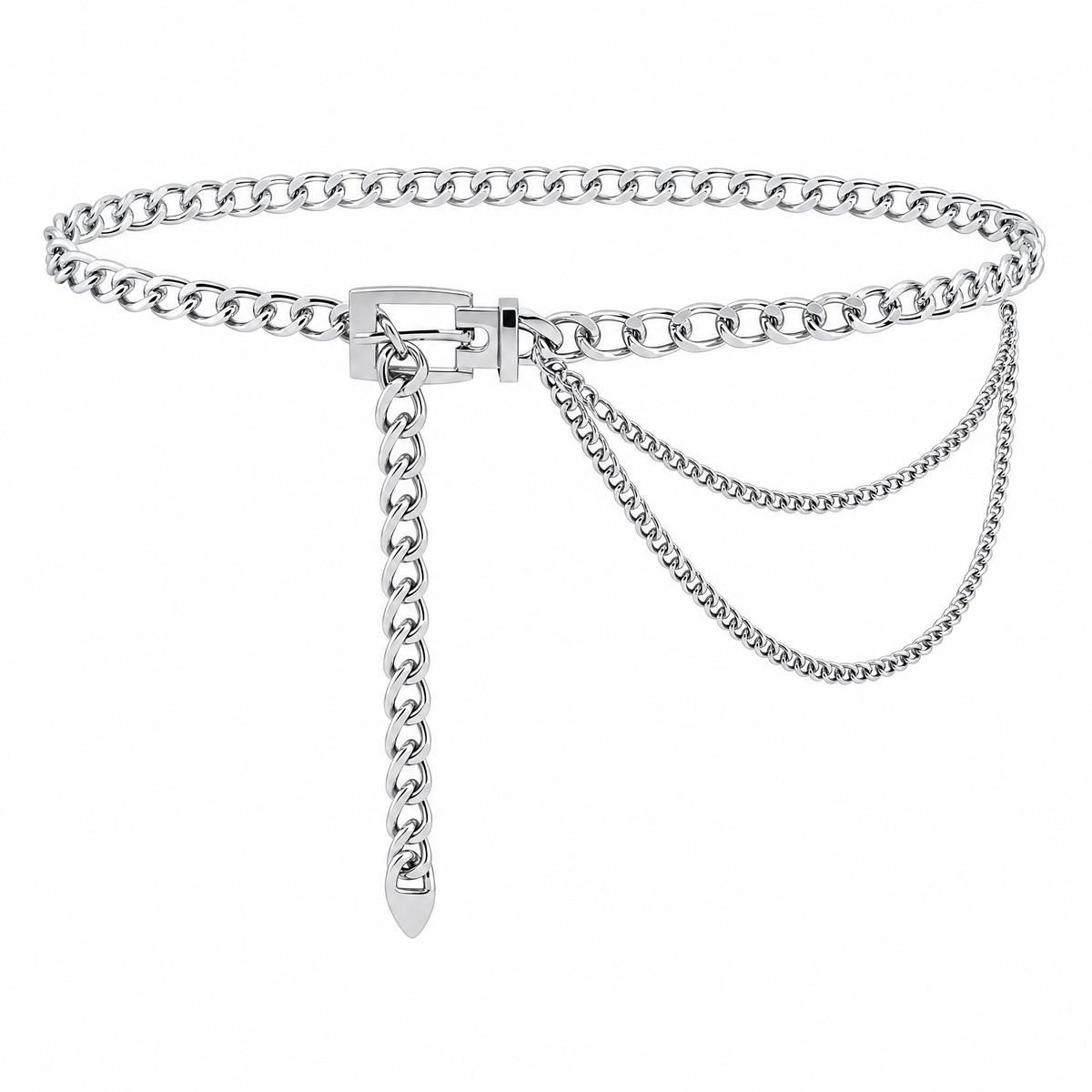 Women's Chunky Chain Waist Belt with Layered Draped Links and Buckle Detail for Stylish Definition 41.5in