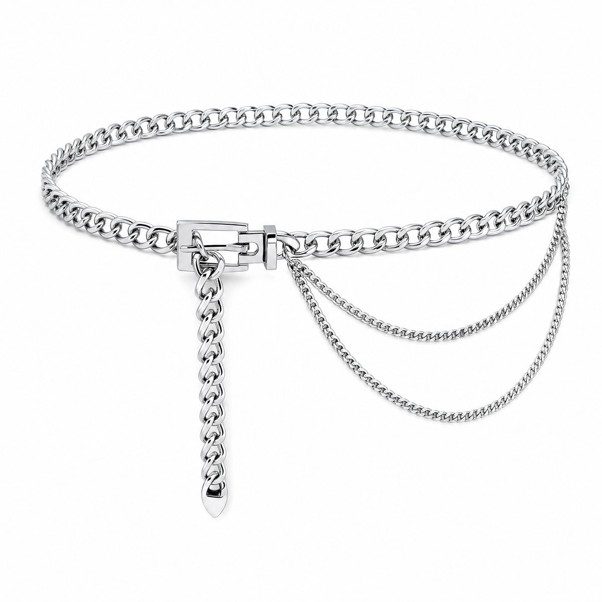 Women's Chunky Chain Waist Belt with Layered Draped Links and Buckle Detail for Stylish Definition 41.5in