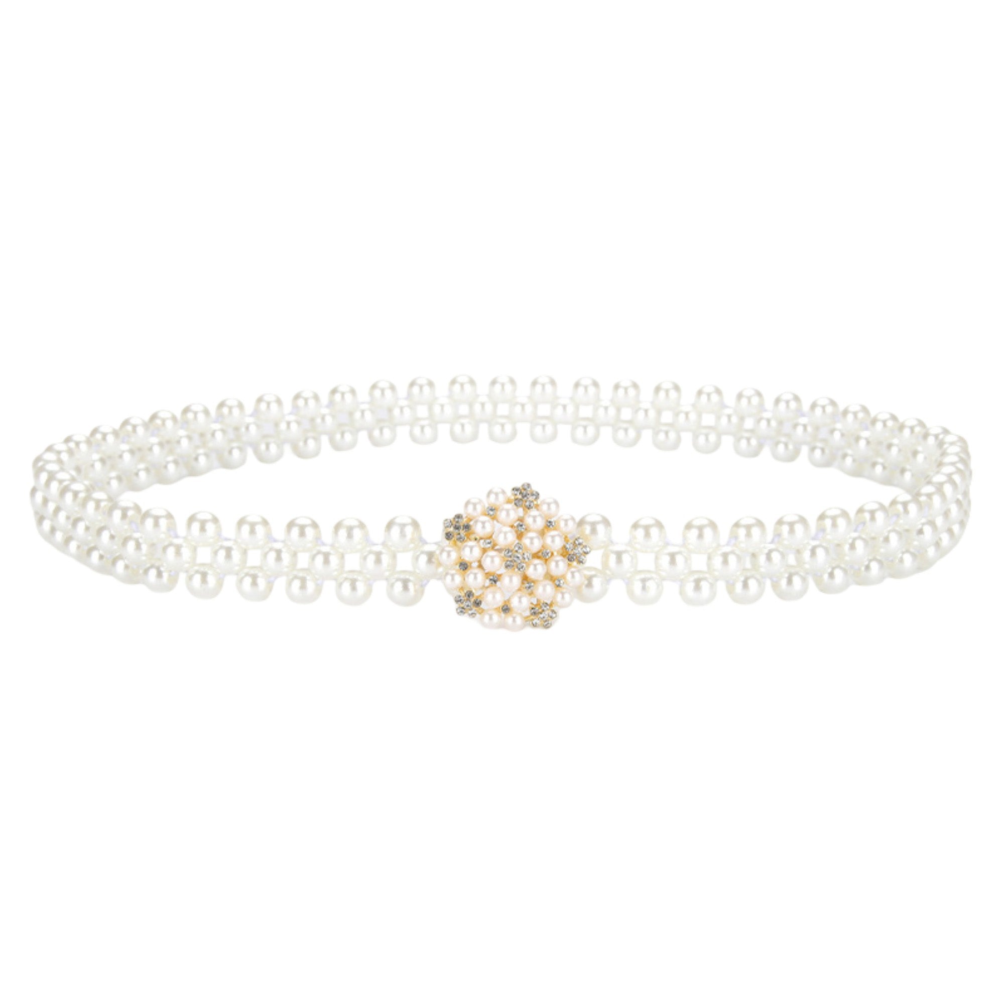 Anna-Kaci Womens Elastic Pearl Waist Belt with Stretch Fit Design