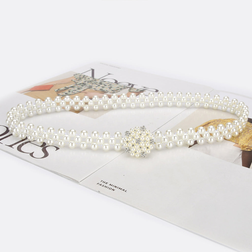 Anna-Kaci Womens Elastic Pearl Waist Belt with Stretch Fit Design