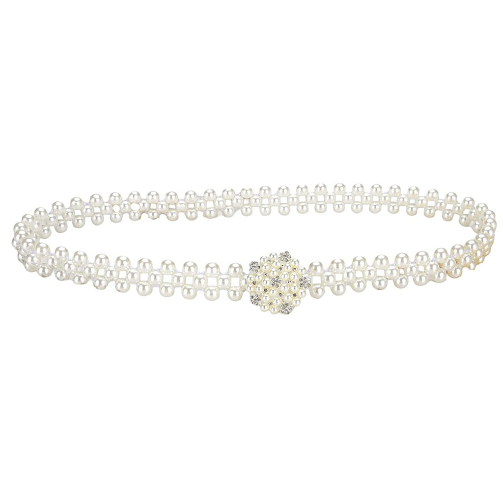 Anna-Kaci Womens Elastic Pearl Waist Belt with Stretch Fit Design