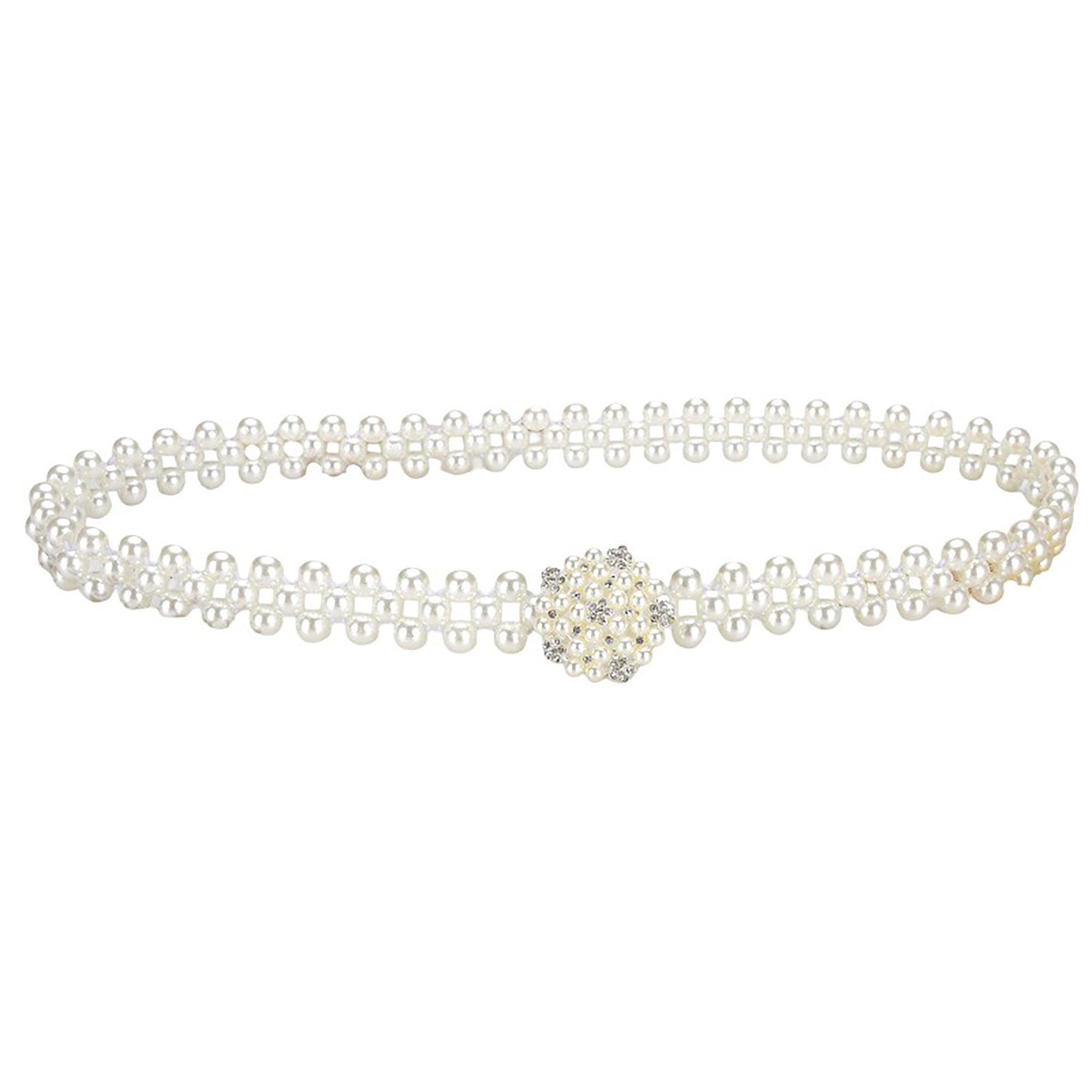 Anna-Kaci Womens Elastic Pearl Waist Belt with Stretch Fit Design