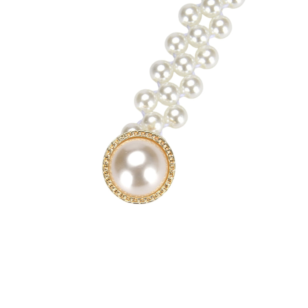 Anna-Kaci Womens Elastic Pearl Waist Belt with Center Pearl Accent