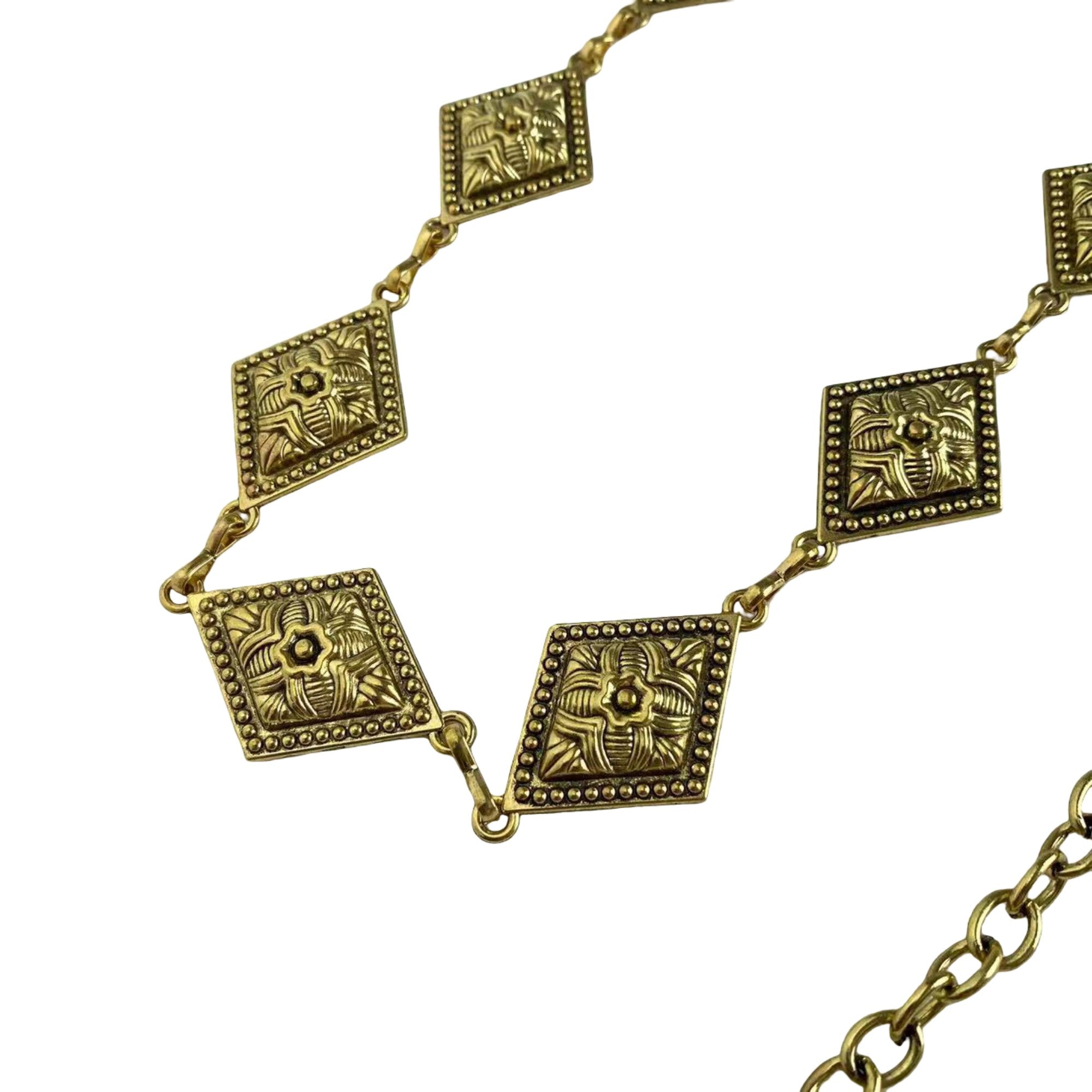 Anna-Kaci Vintage Inspired Engraved Metal Waist Chain with Floral Square Links 44 inches
