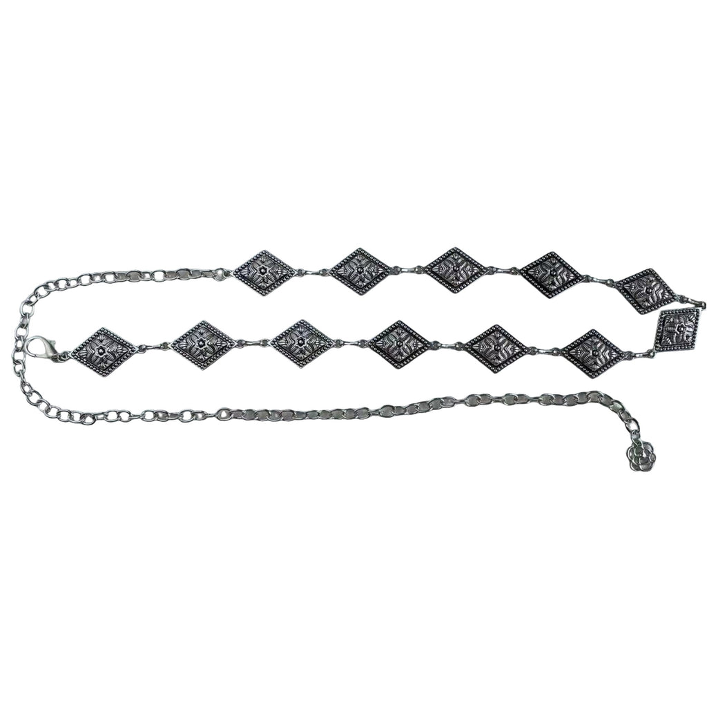 Anna-Kaci Vintage Inspired Engraved Metal Waist Chain with Floral Square Links 44 inches