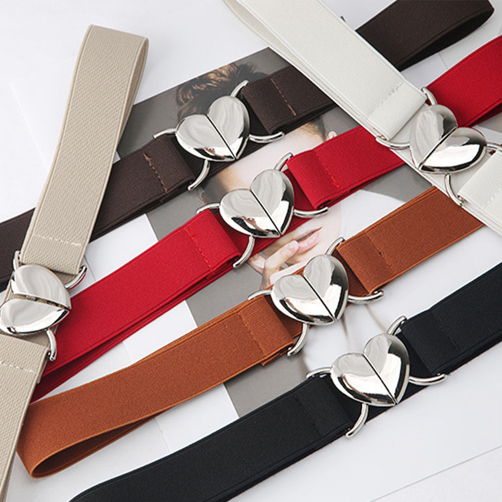 Anna-Kaci Womens Elastic Waist Belt with Heart Buckle