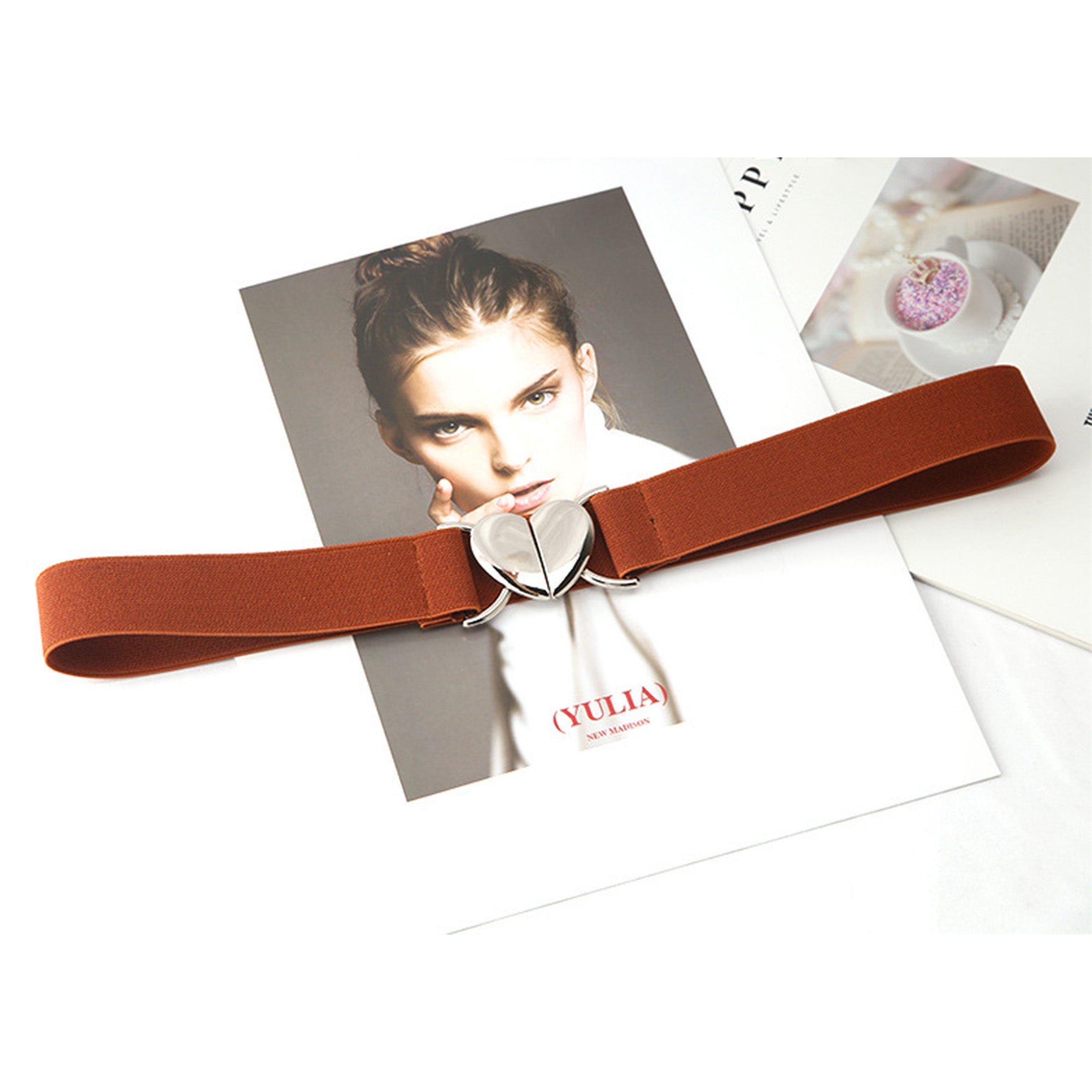Anna-Kaci Womens Elastic Waist Belt with Heart Buckle