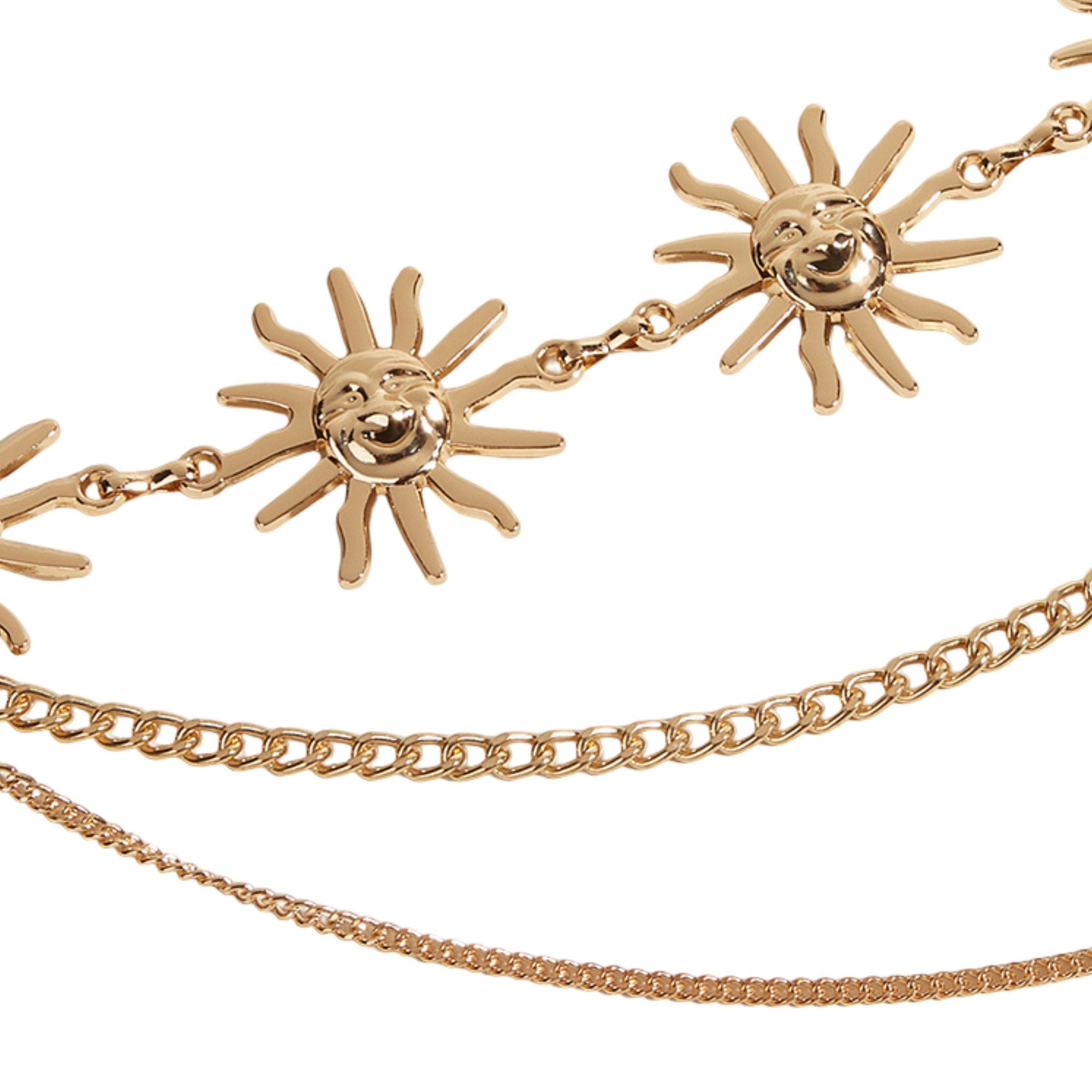 Anna-Kaci Womens Sunburst Metal Waist Chain Belt with Layered Chains