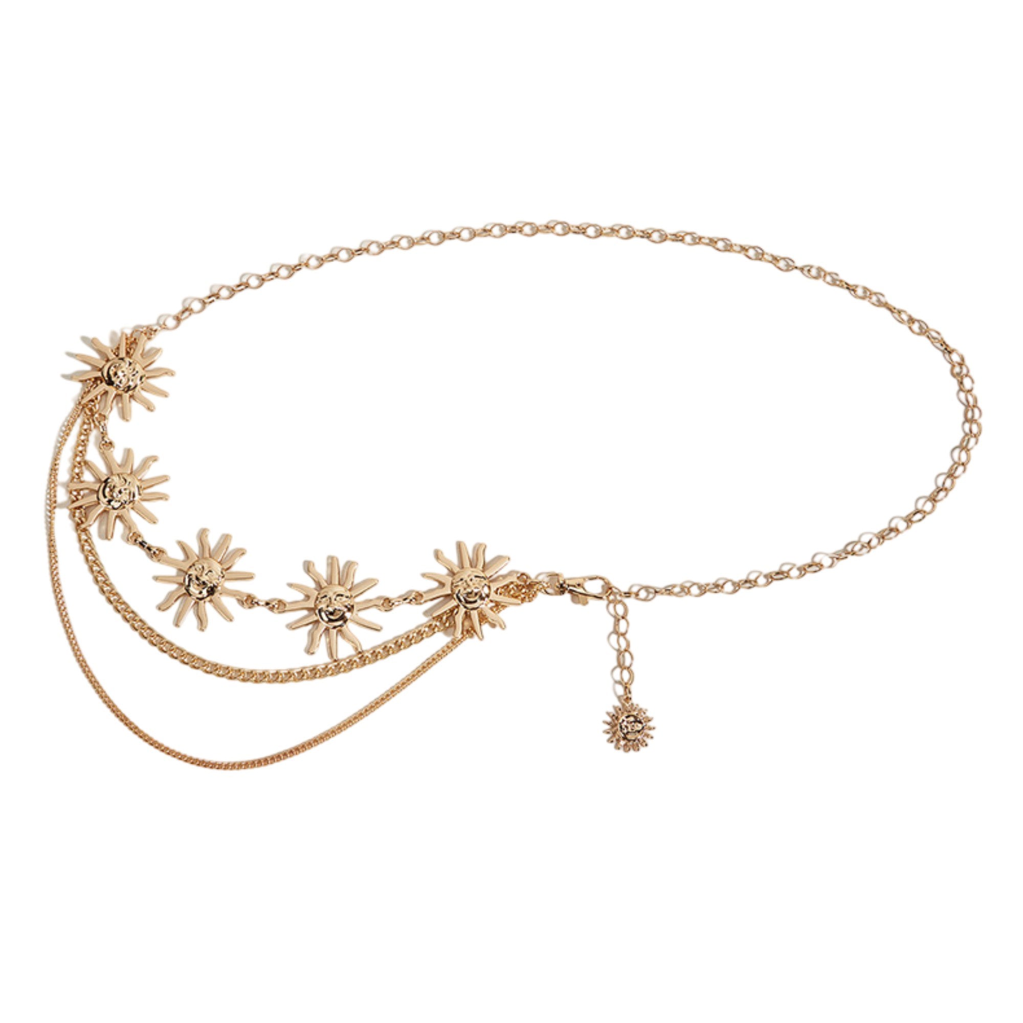 Anna-Kaci Womens Sunburst Metal Waist Chain Belt with Layered Chains