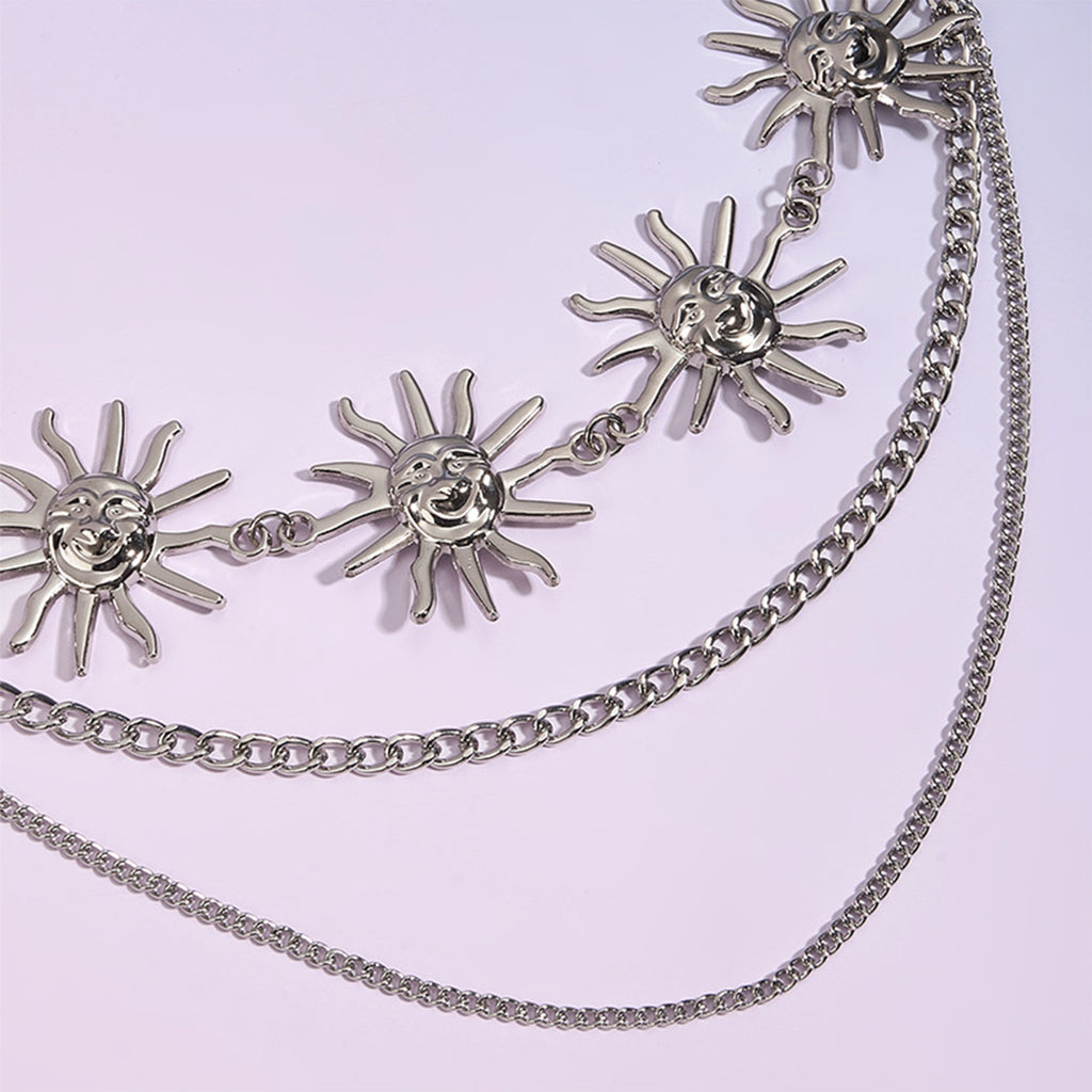 Anna-Kaci Womens Sunburst Metal Waist Chain Belt with Layered Chains