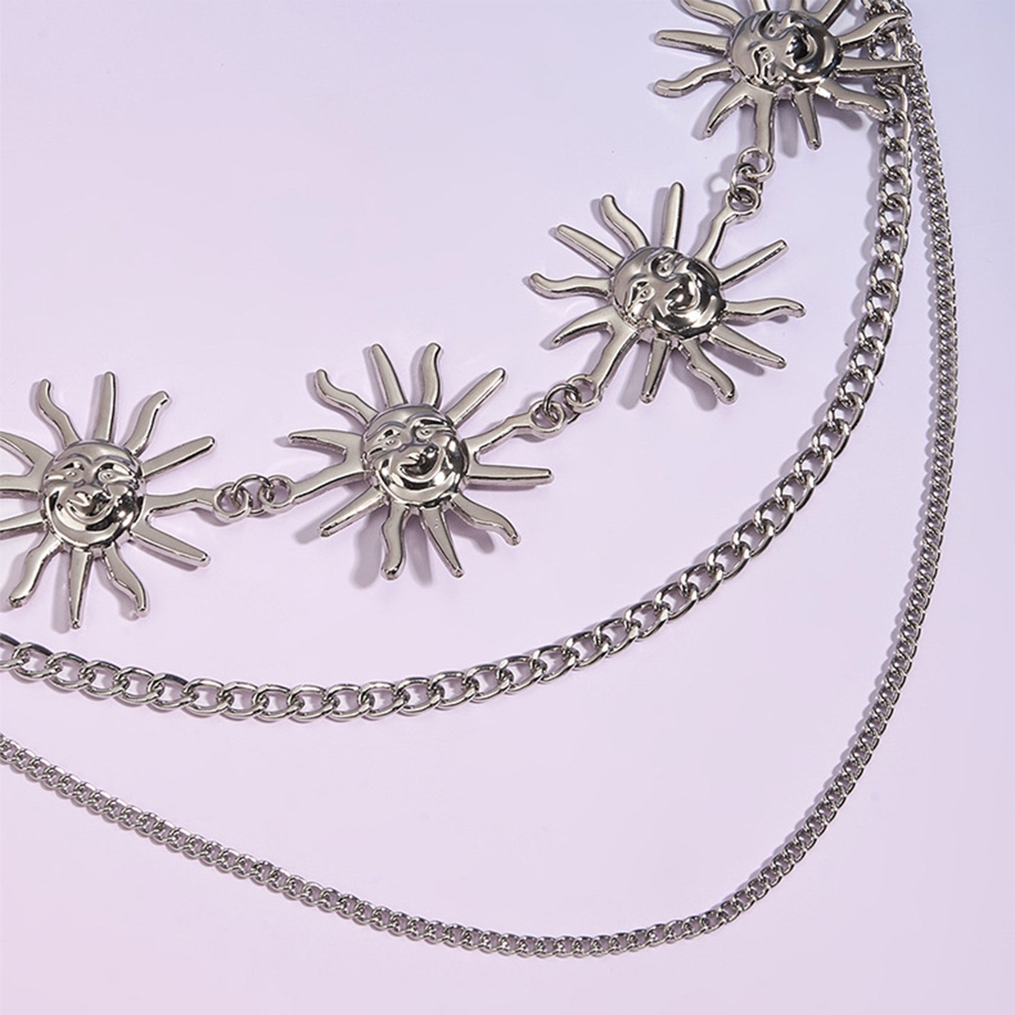 Anna-Kaci Womens Sunburst Metal Waist Chain Belt with Layered Chains