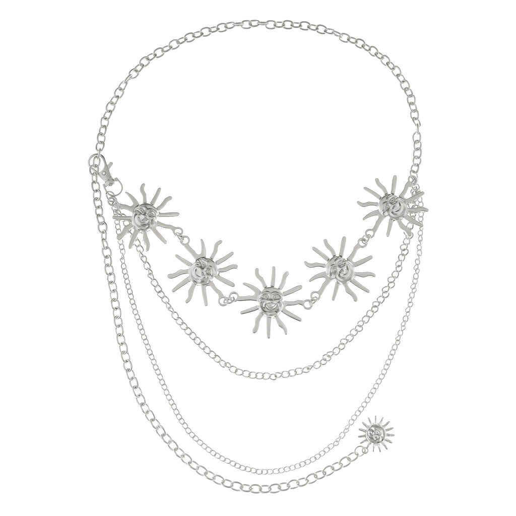 Anna-Kaci Womens Sunburst Metal Waist Chain Belt with Layered Chains