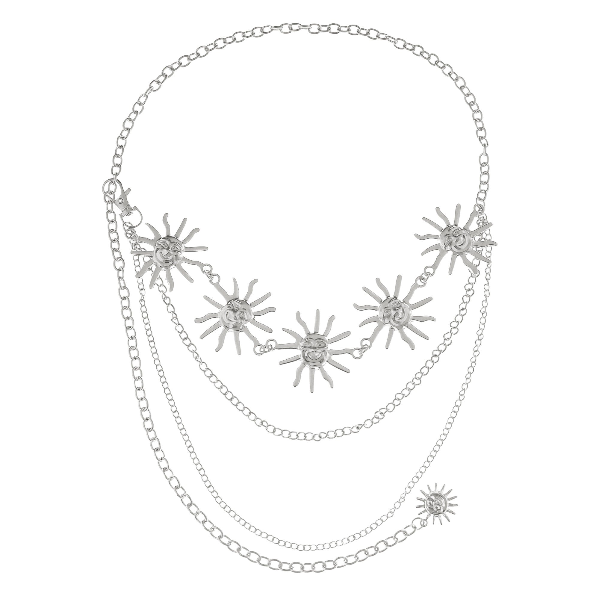 Anna-Kaci Womens Sunburst Metal Waist Chain Belt with Layered Chains