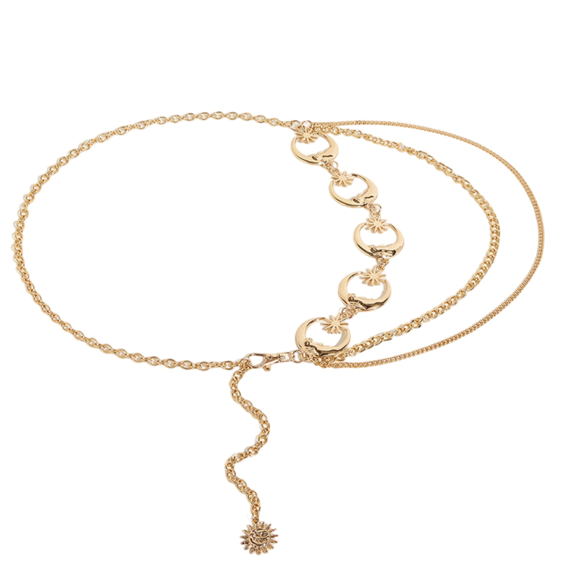 Anna-Kaci Womens Celestial Moon and Sun Charm Metal Waist Chain Belt