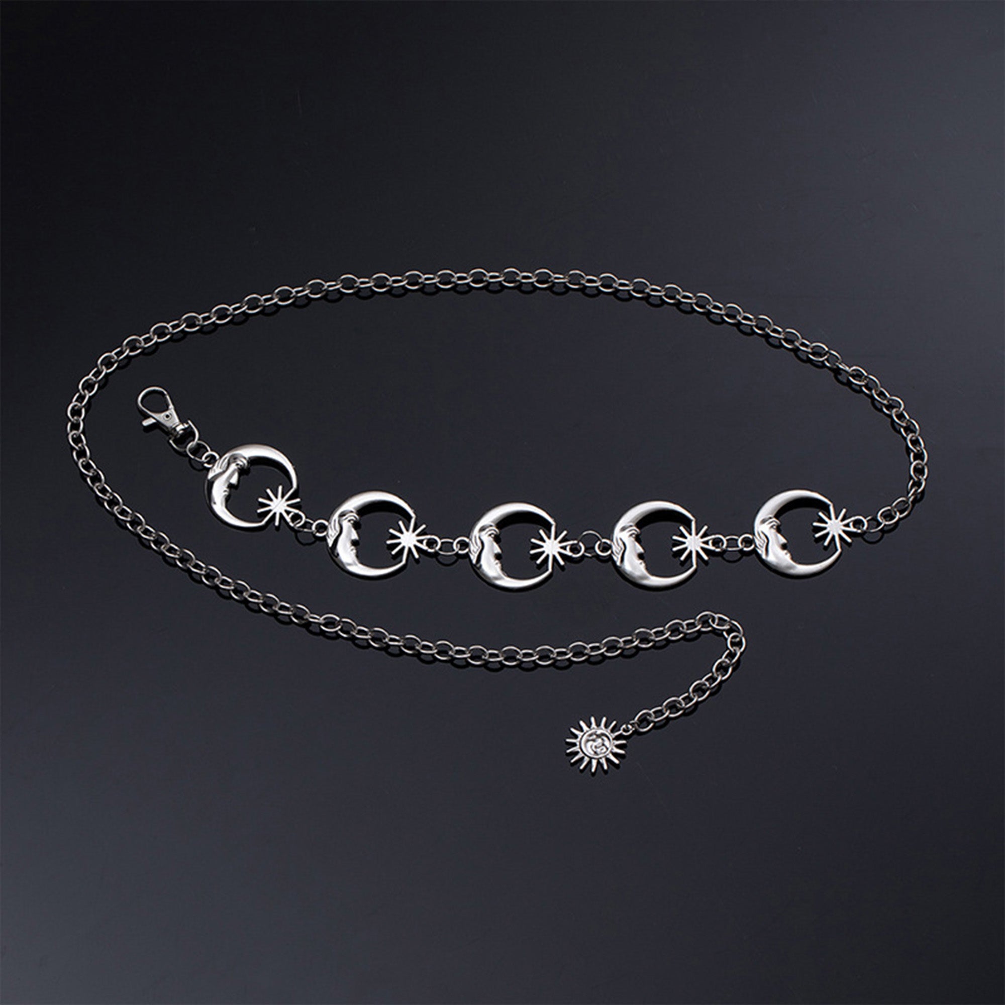 Anna-Kaci Womens Celestial Moon and Sun Charm Metal Waist Chain Belt