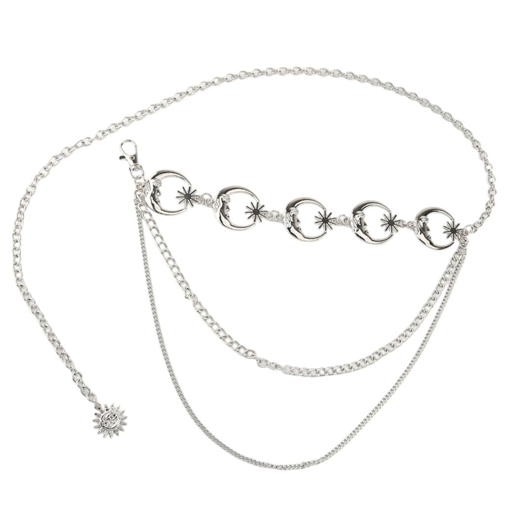 Anna-Kaci Womens Celestial Moon and Sun Charm Metal Waist Chain Belt