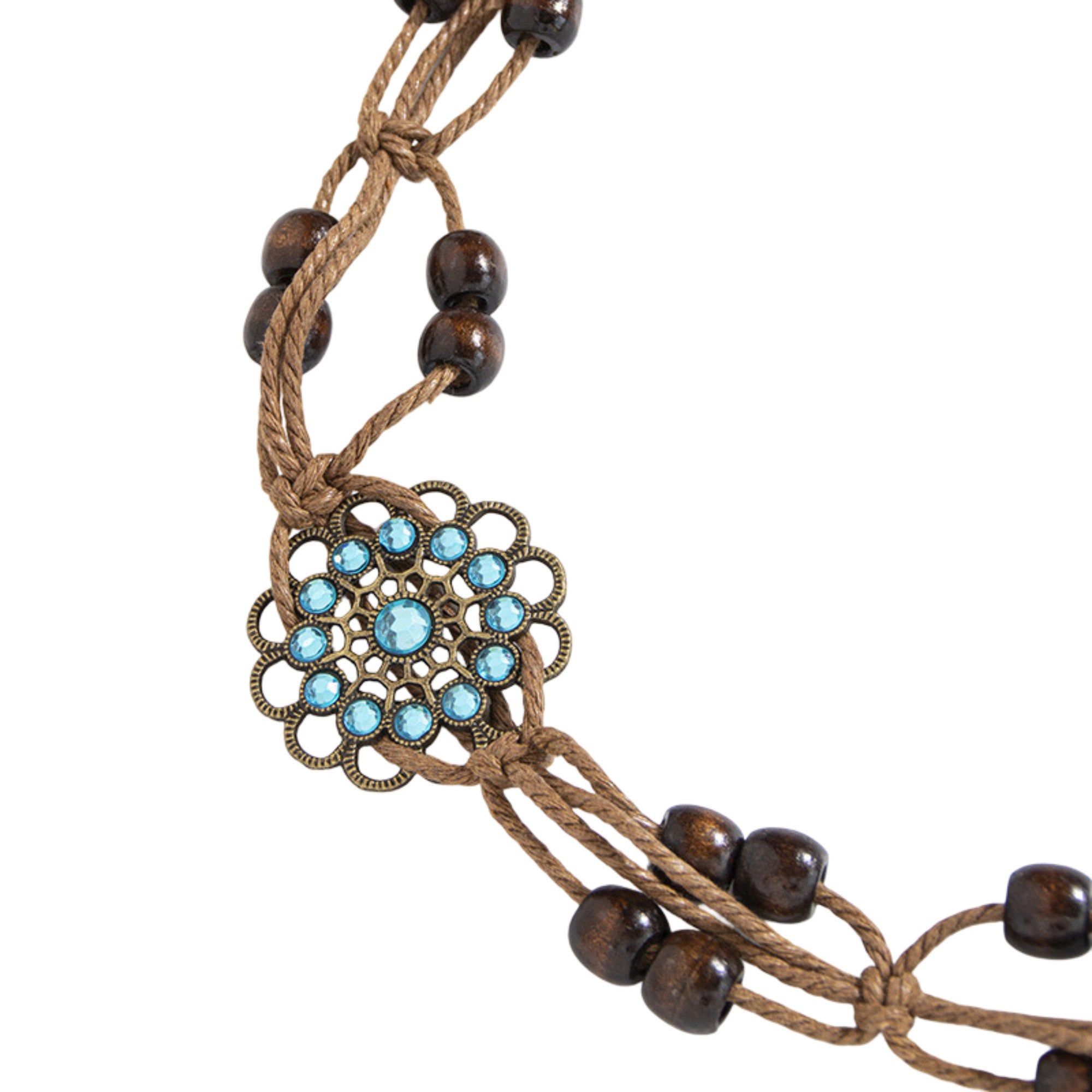 Anna-Kaci Bohemian Rhinestone Braided Waist Belt with Beaded Cord Tie