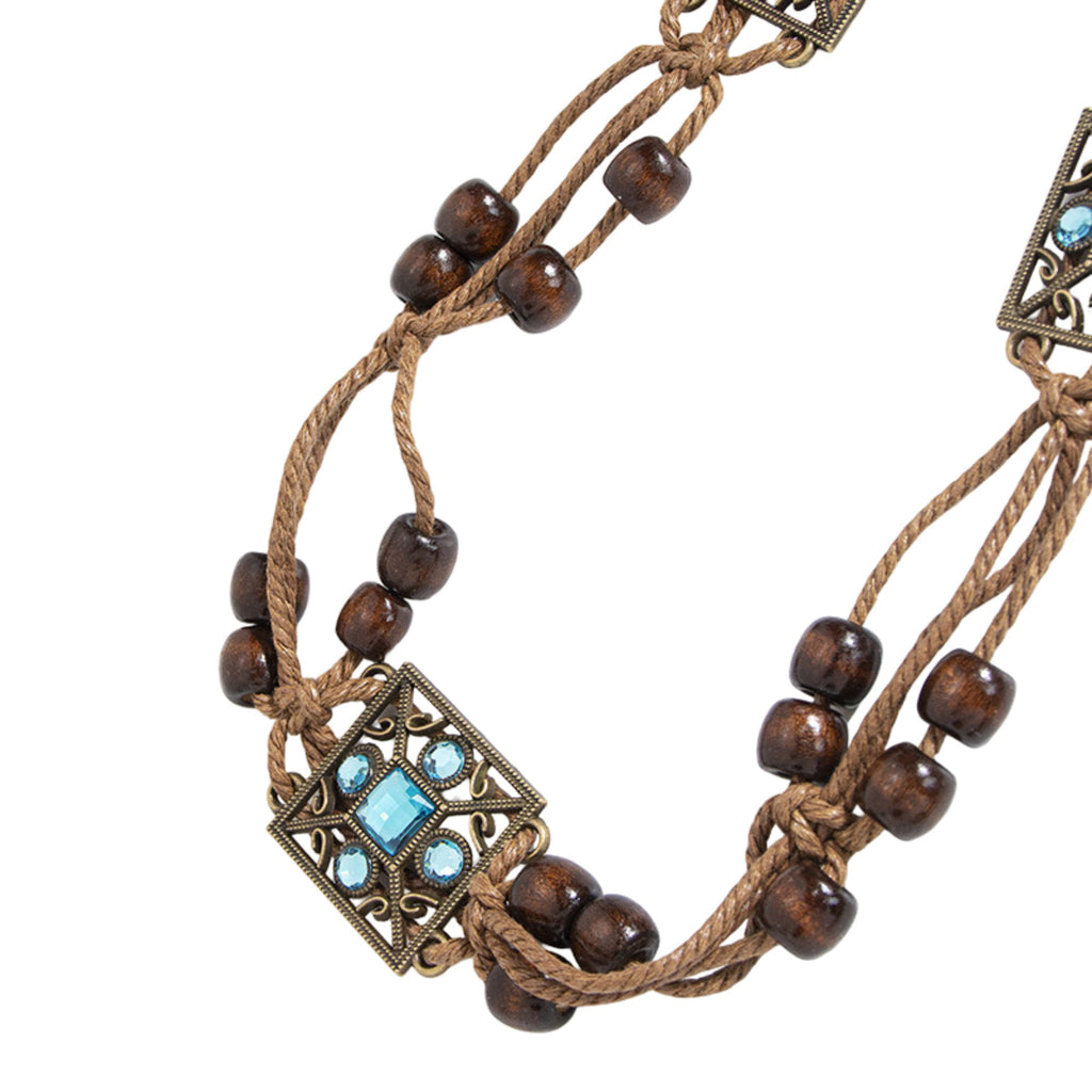 Anna-Kaci Bohemian Rhinestone Braided Waist Belt with Beaded Cord Tie