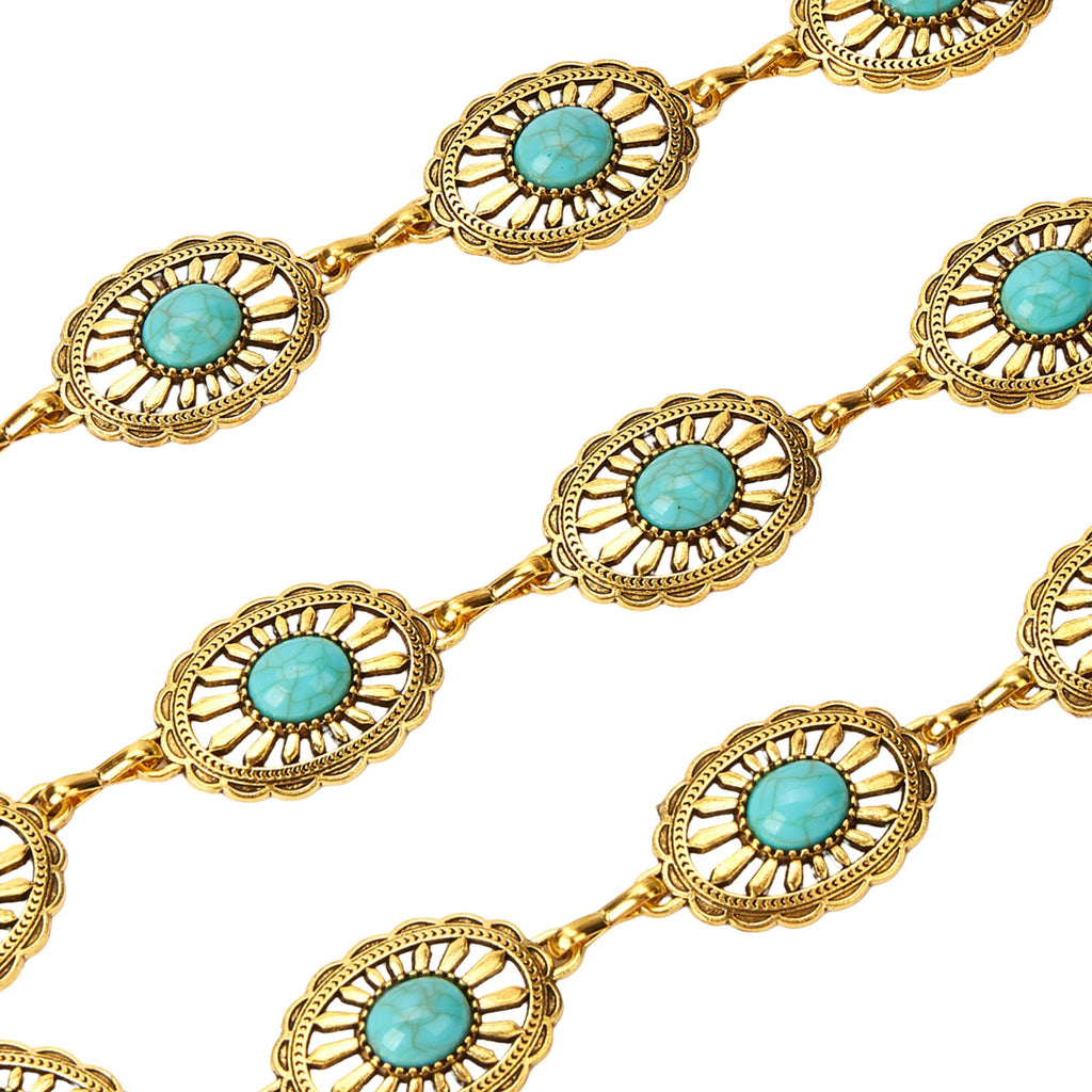 Anna-Kaci Vintage Adjustable Thin Chain Waist Belt with Turquoise Inspired Accents