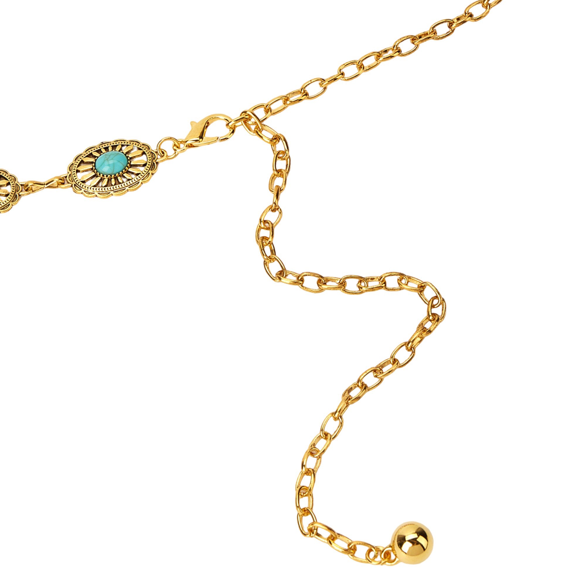 Anna-Kaci Vintage Adjustable Thin Chain Waist Belt with Turquoise Inspired Accents