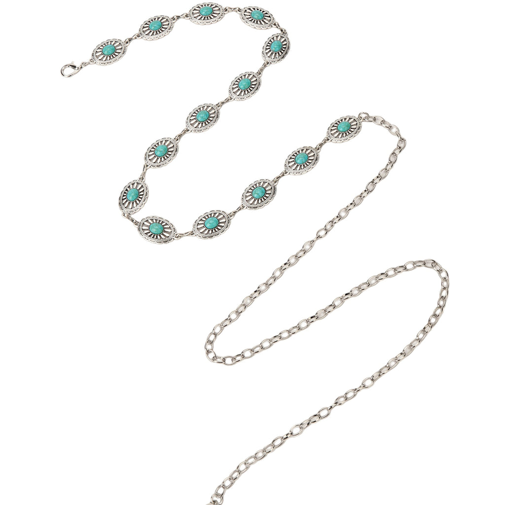 Anna-Kaci Vintage Adjustable Thin Chain Waist Belt with Turquoise Inspired Accents